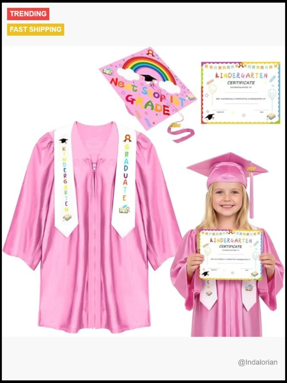 Polyester Graduation Cap and Gown Set with Cartoon Print and 2026 Tassel